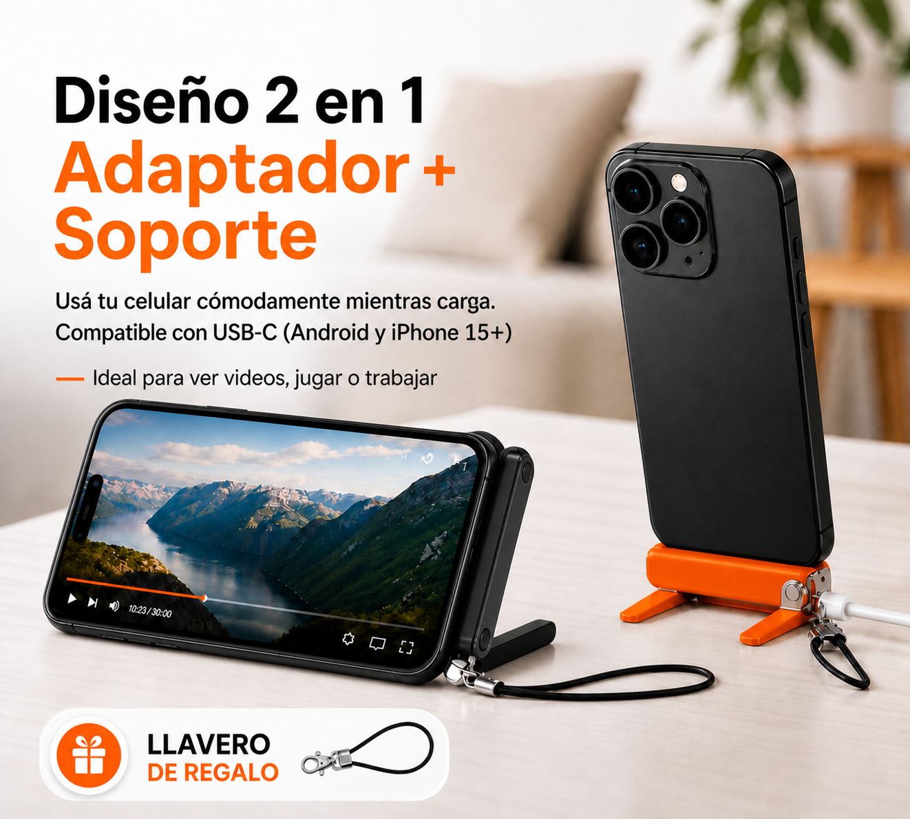 Adaptador USB-C 240W con Soporte Plegable (Carga Rápida)
